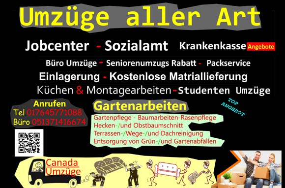 Tel. +49 513 7141 6674, Ihr Umzug, Entrümpelung und Gartenarbeiten sind bei uns in besten Händen - Umzugsunternehmen vergleichen und sparen mit 20% Rabatt
