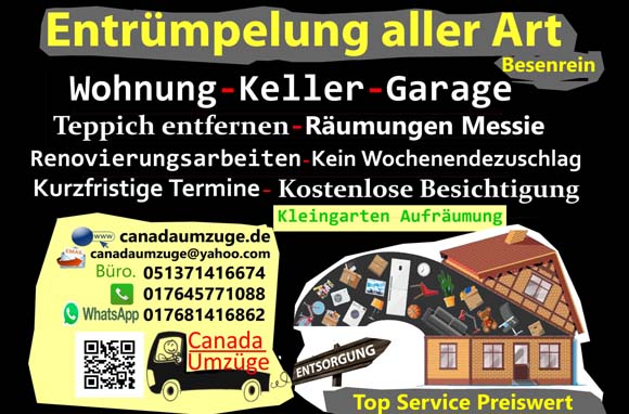 Tel. +49 513 7141 6674, Ihr Umzug, Entrümpelung und Gartenarbeiten sind bei uns in besten Händen - Umzugsunternehmen vergleichen und sparen mit 20% Rabatt